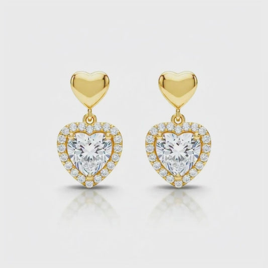 Gold Plated Double Heart Drop Earrings