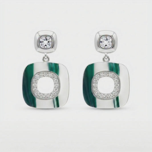 Silver Tone Geometric Frame Drop Earrings