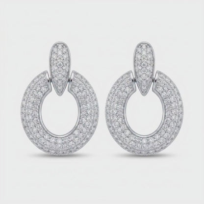 Silver Tone Circular Pavé Drop Earrings