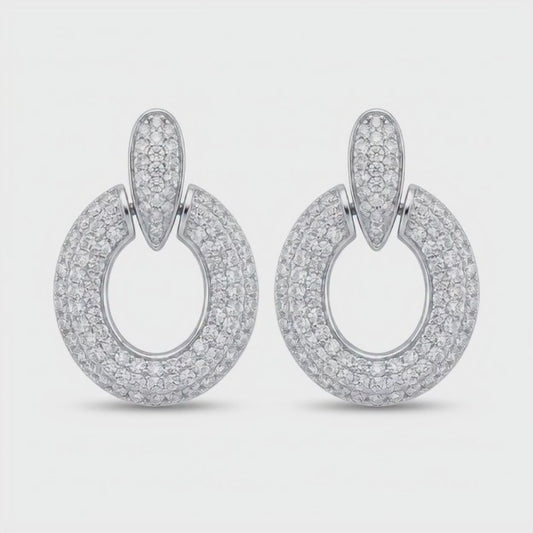 Silver Tone Circular Pavé Drop Earrings