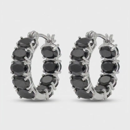 Silver Tone Black Stone Drop Earrings
