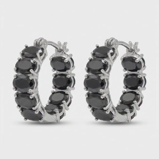Silver Tone Black Stone Drop Earrings