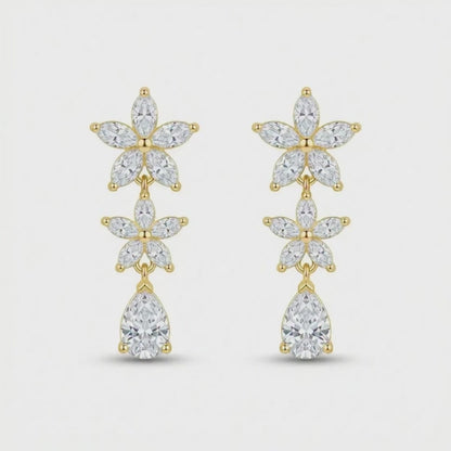 Gold Plated Floral Cascade Drop Earrings