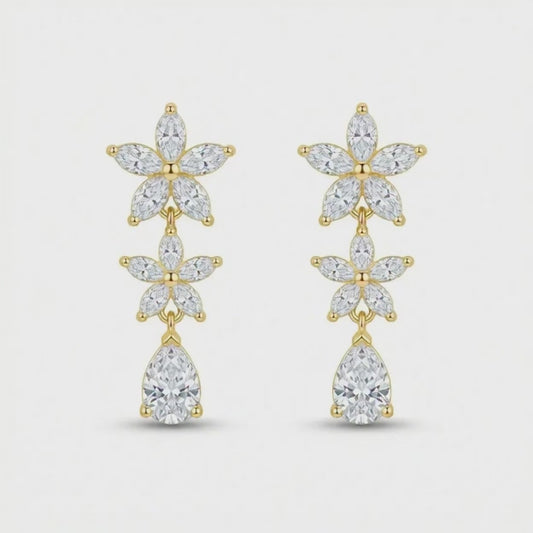 Gold Plated Floral Cascade Drop Earrings