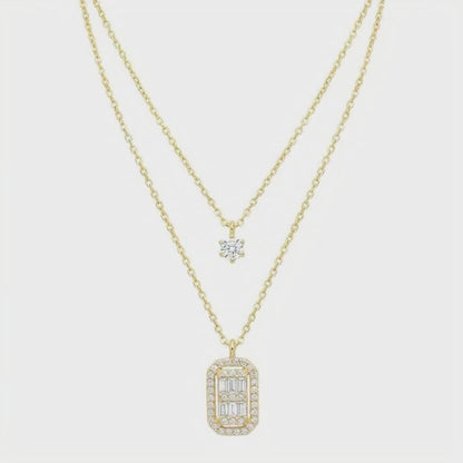 Gold-Plated Layered Square Pendant Necklace