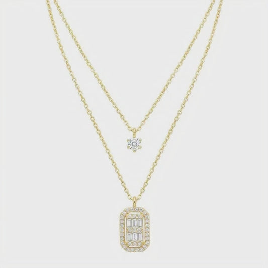 Gold-Plated Layered Square Pendant Necklace