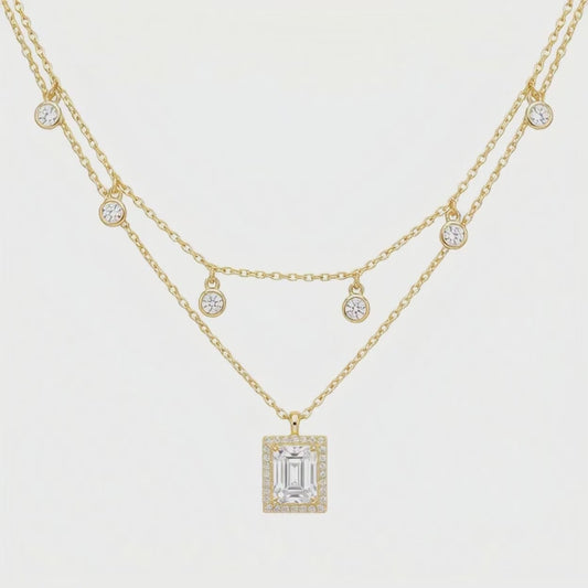 Gold-Plated Layered Charm Pendant Necklace