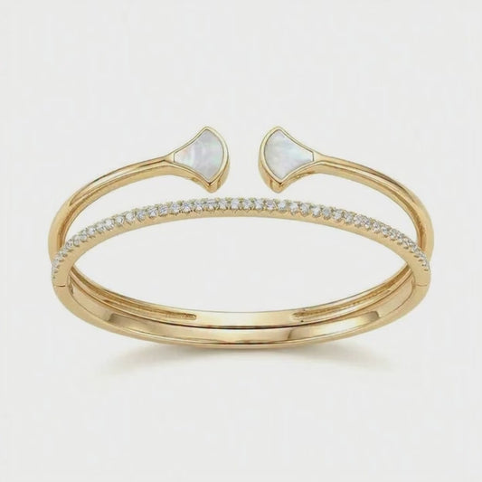 Gold-Plated Double Fan Flexible Cuff Bracelet