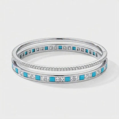 Silver-Tone Blue Stone Bangle