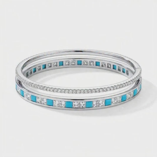 Silver-Tone Blue Stone Bangle