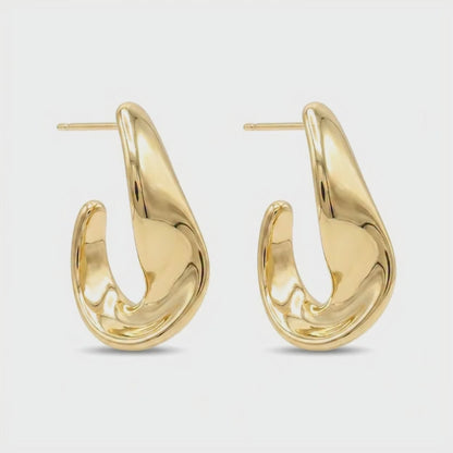 Gold Plated Sculpted Teardrop Hoop Earrings