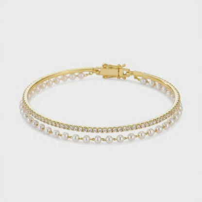 Gold-Plated Alternating Stone & Bead Tennis Bracelet