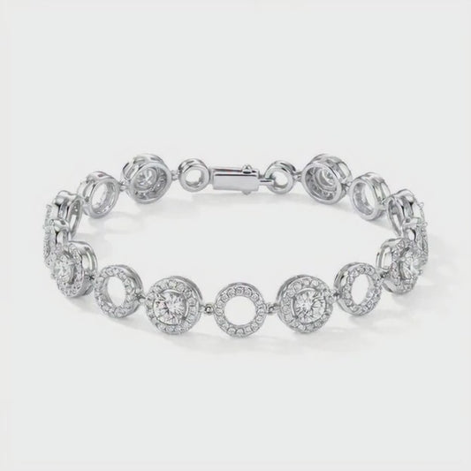 Silver-Tone Round Halo Cluster Bracelet