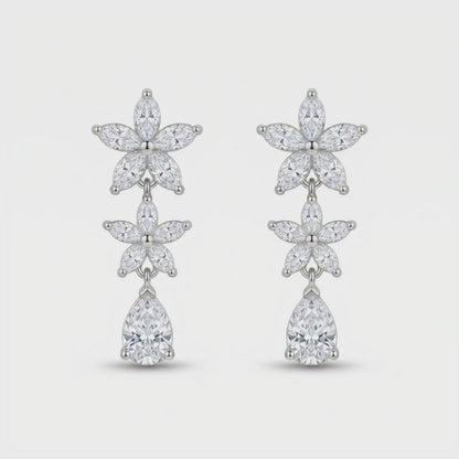 Silver Tone Floral Drop Zircon Earrings