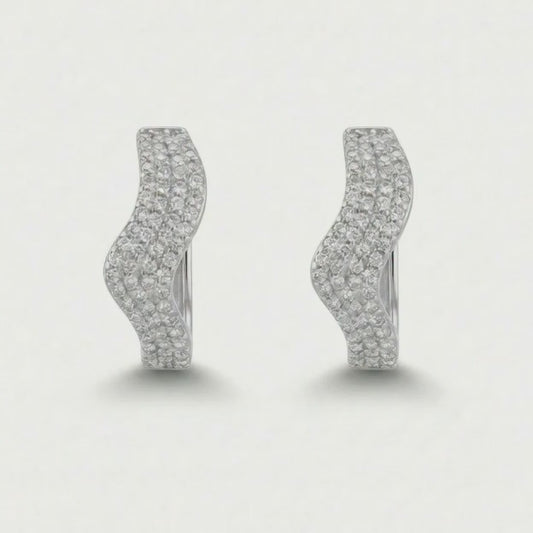 Silver Tone Curved Pavé Statement Earrings