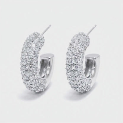 Silver Tone Oval Pavé Hoop Earrings