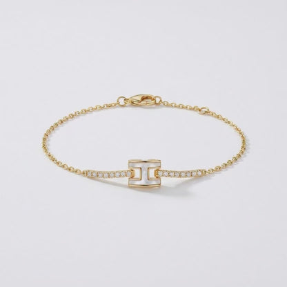 Gold-Plated Barrel Charm Pavé Station Bracelet