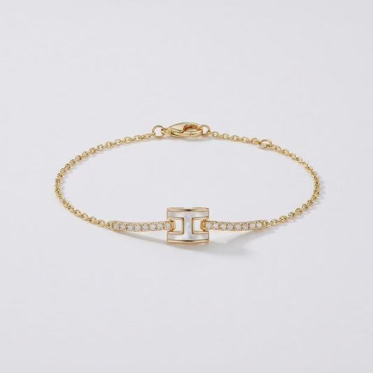 Gold-Plated Barrel Charm Pavé Station Bracelet