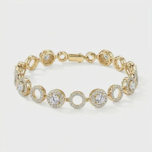 Gold-Plated Round Halo Link Bracelet
