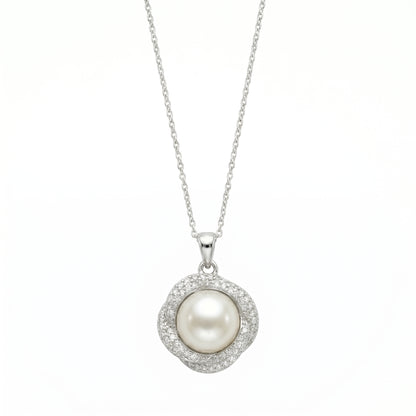 Silver-Tone Pearl Circle Pendant Necklace