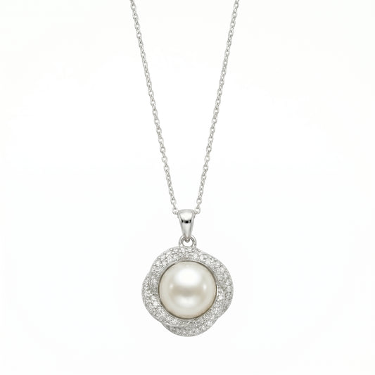 Silver-Tone Pearl Circle Pendant Necklace